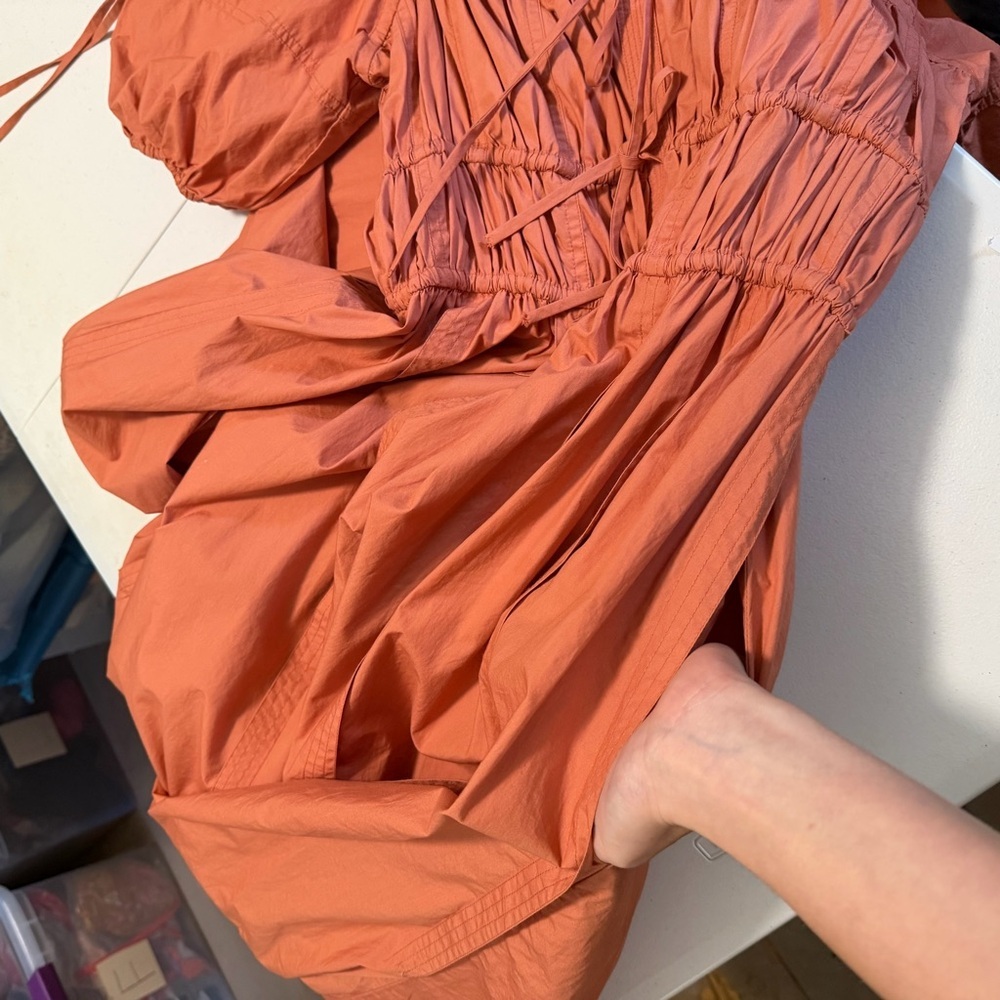 Ulla Johnson Midi Puff-Sleeve Palma Dress Orange Rust Size 4 G2 - Picture 7 of 10